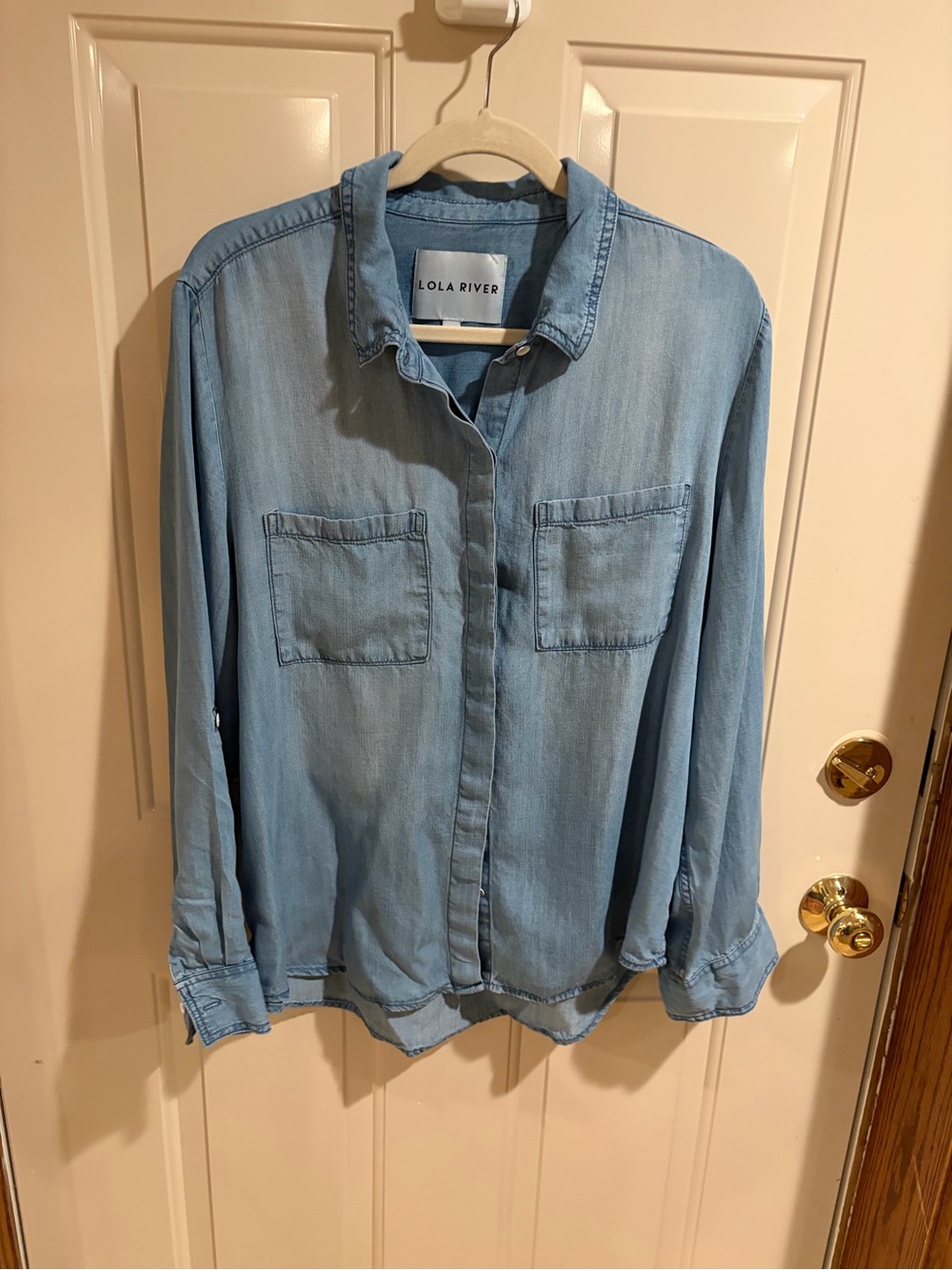 Lola River Light Wash button down Denim Shirt XL